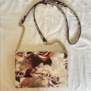 Betsey Johnson Cream and Gold Crossbody Bag with Floral Print
